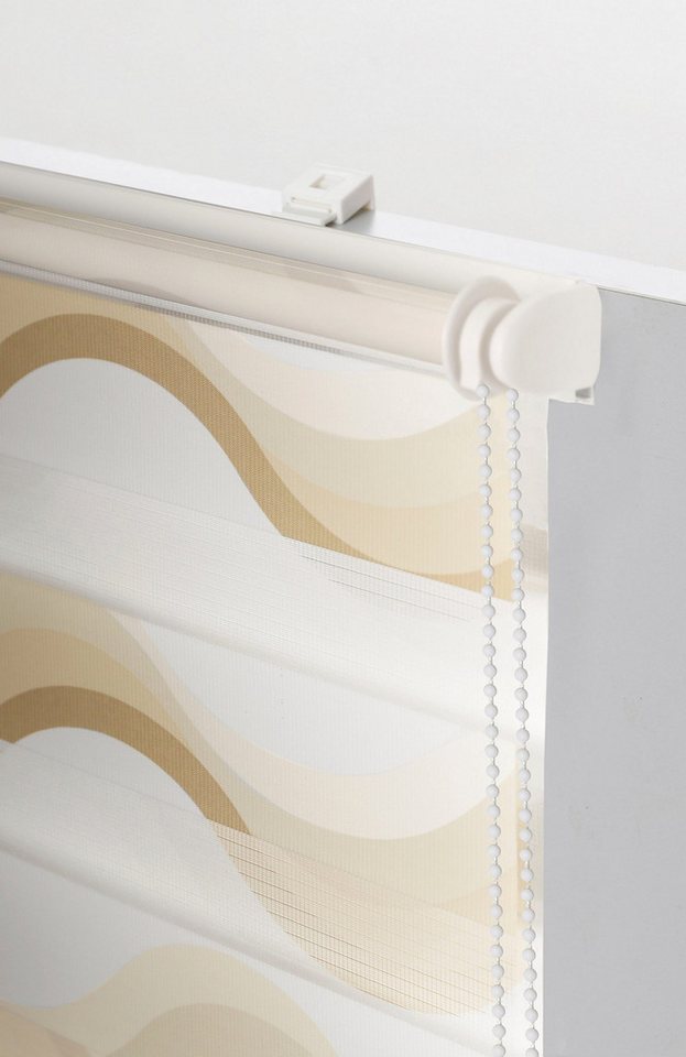 Doppelrollo Wellen Design, K-HOME, Lichtschutz, ohne Bohren, freihängend, Klemmfix, Bedruckt mit Muster – Bild 3 von 5