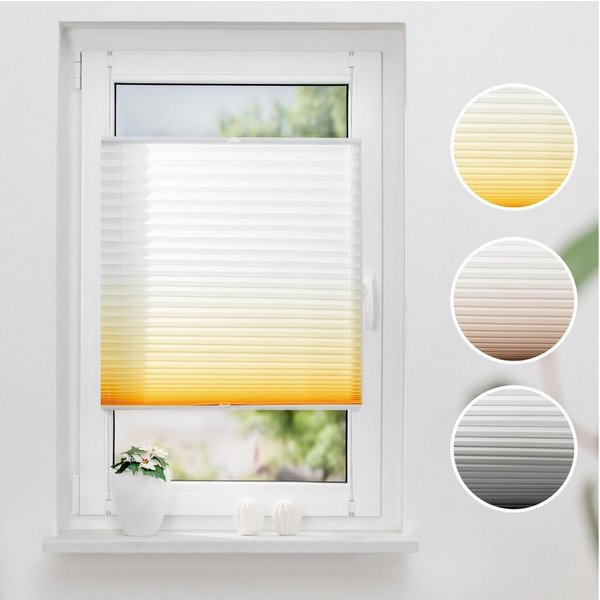 K-HOME Plissee Farbverlauf Sunrise, Lichtschutz, ohne Bohren, verspannt, Klemmfix
