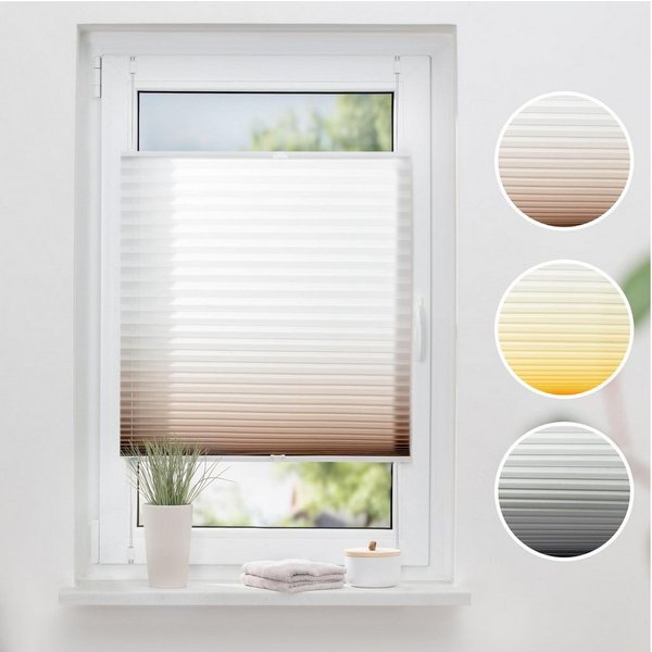 K-HOME Plissee Farbverlauf Sunrise, Lichtschutz, ohne Bohren, verspannt, Klemmfix