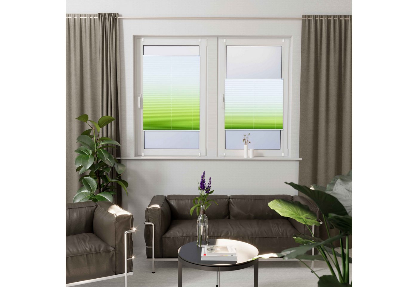 K-HOME Plissee Farbverlauf Sunrise, Lichtschutz, ohne Bohren, verspannt, Klemmfix – Bild 3 von 5