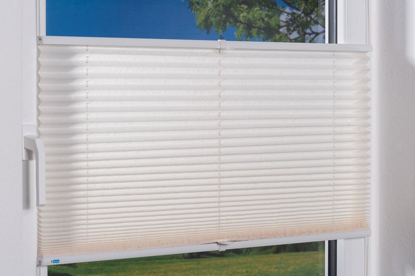K-HOME Plissee Klemmfix Pisa, ohne Bohren, LIchtschutz, verspannt, Lichtschutz, ohne Bohren, verspannt, Klemmfix, Crushed-Optik – Bild 4 von 5