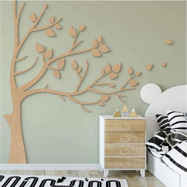 K&L Wall Art Holzbild Lebensbaum Kinderzimmer Boho Deko Baum des Lebens, (Holzposter mehrteilig), natürliches Holz Wandbild Kinderzimmer Boho Deko inkl. Wandhal
