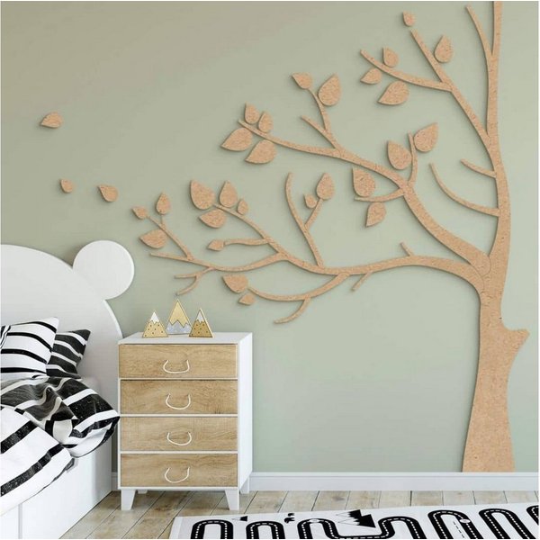 K&L Wall Art Holzbild Lebensbaum Kinderzimmer Boho Deko Baum des Lebens, (Holzposter mehrteilig), natürliches Holz Wandbild Kinderzimmer Boho Deko inkl. Wandhal