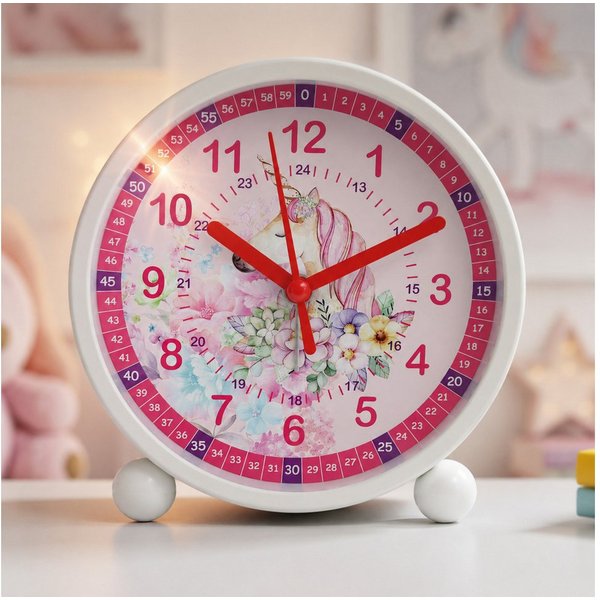 K&L Wall Art Tischuhr Kinder Tischwecker Junge Mädchen Tischuhr Kinderzimmer leises Uhrwerk, Kinderwecker mit Licht und Alarmfunktion