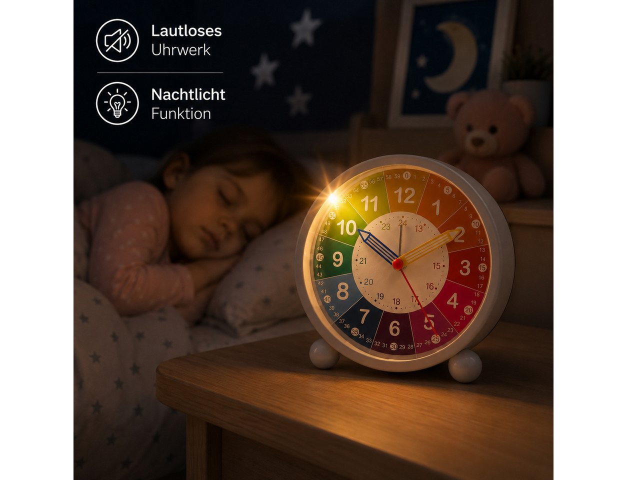 K&L Wall Art Tischuhr Kinder Tischwecker Junge Mädchen Tischuhr Kinderzimmer leises Uhrwerk, Kinderwecker mit Licht und Alarmfunktion – Bild 3 von 5