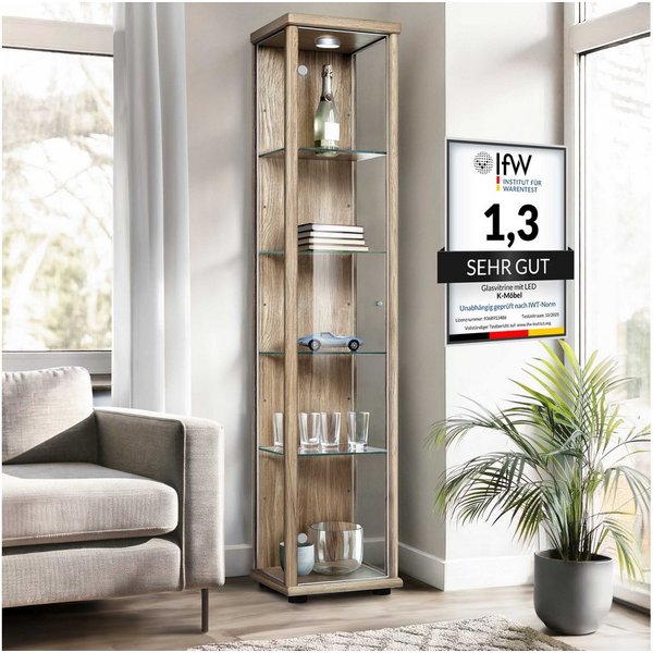 K-Möbel Glasvitrine C1014 (Glasvitrine (176x37x33 cm) mit 1 Glastür) Glasvitrine stehend