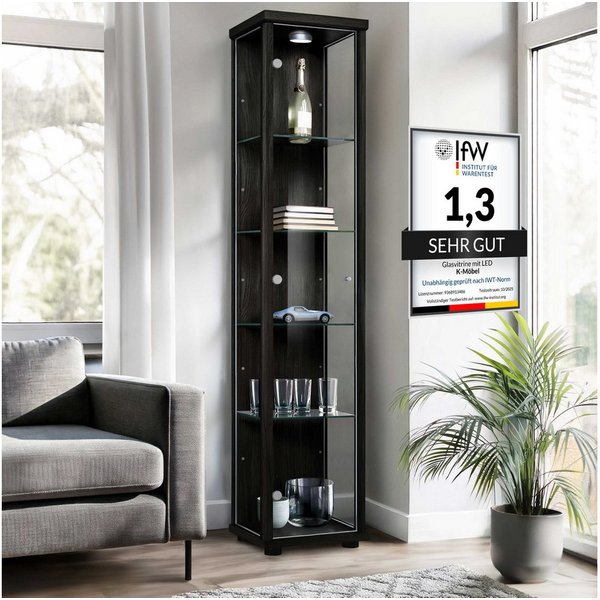 K-Möbel Glasvitrine C1014 (Glasvitrine (176x37x33 cm) mit 1 Glastür) Glasvitrine stehend