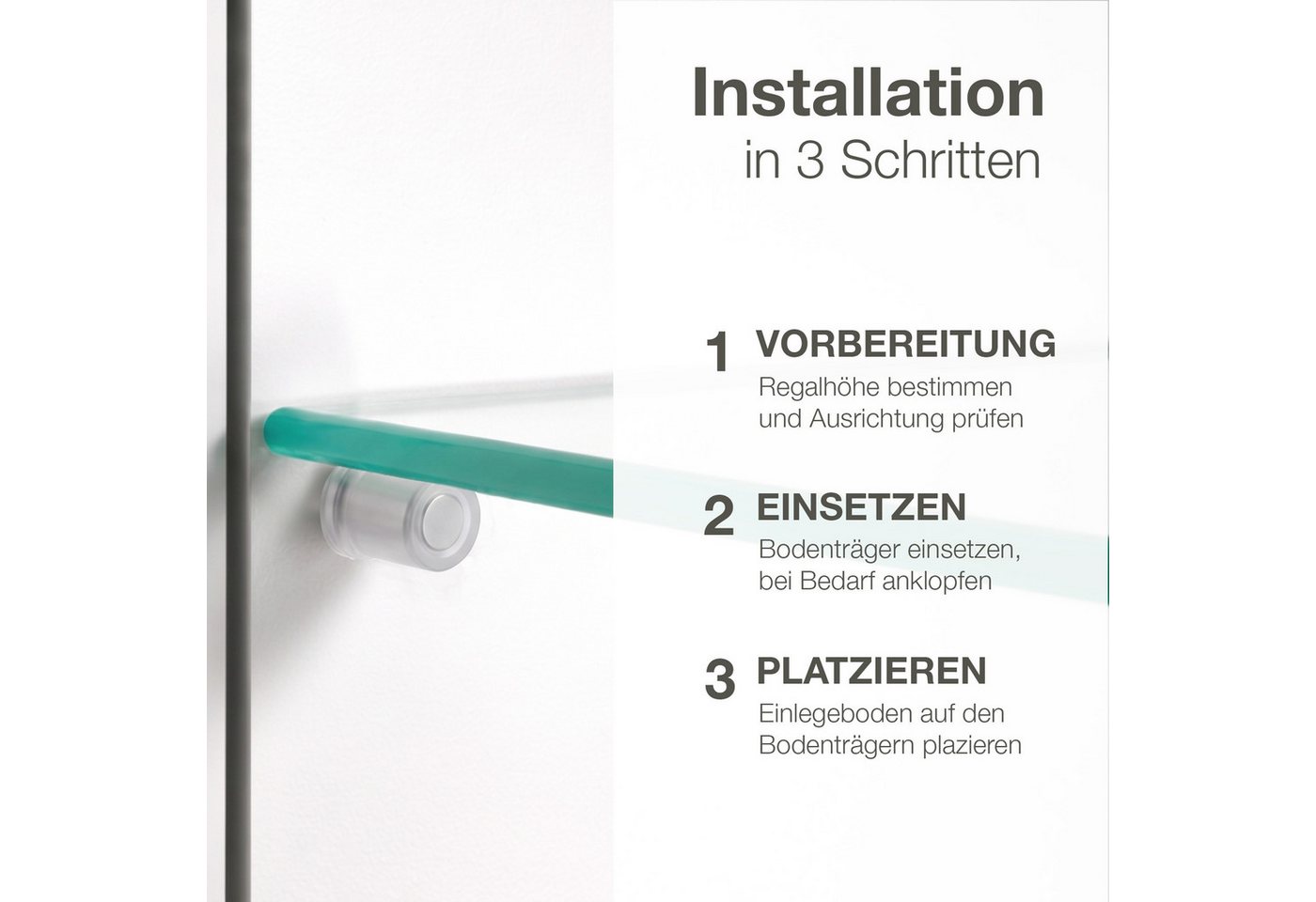 K-Möbel Wandregalhalter Bodenträger, Set 100-tlg., Für Glasboden und viel mehr – Bild 5 von 5