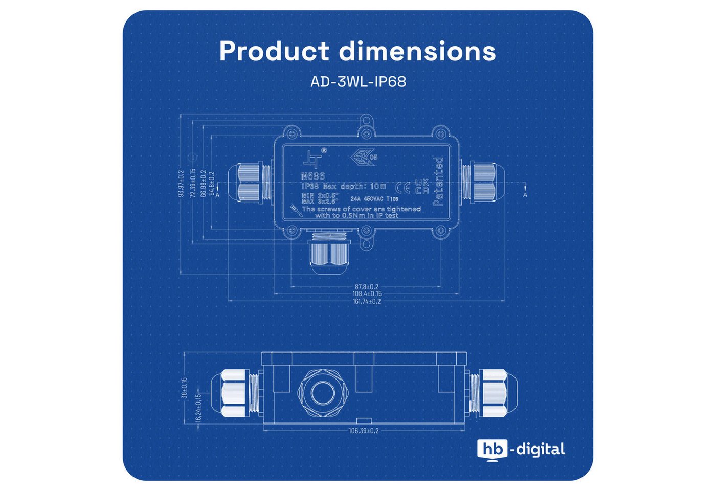 HB-DIGITAL Kabelverbinder-Sortiment hb-digital Abzweigdose wasserdicht IP68 3 Wege Typ L Installationsdose – Bild 4 von 5