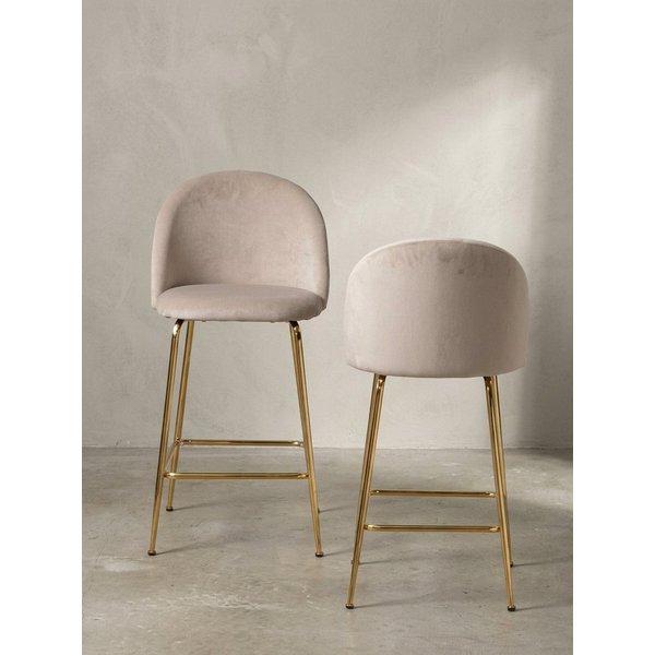 KADIMA DESIGN Barhocker 2er Set Barhocker Samt Beige Hocker mit Lehne & goldenen Beinen, (Tresenhocker, Bistrohocker Gepolstert), Küchenhocker Skandinavisch Sto