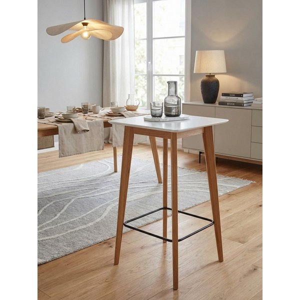 KADIMA DESIGN Bartisch Stehtisch 60x110x60 cm Weiß Eckig, Bartisch für 4 Personen, Moderner, Tisch für Bar, Design Partytisch Holz, Hochtisch Eiche Skandinavisc