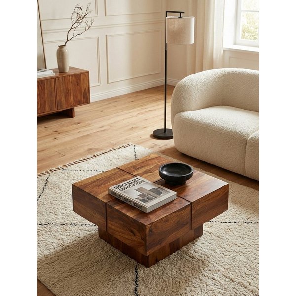 KADIMA DESIGN Couchtisch Couchtisch 57,5x57,5x30 cm Massivholz Sofatisch Quadratisch (Modern), Design Wohnzimmertisch Kaffeetisch Massiv, Kleiner Tisch Wohnzimm