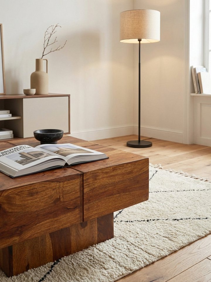 KADIMA DESIGN Couchtisch Couchtisch 57,5x57,5x30 cm Massivholz Sofatisch Quadratisch (Modern), Design Wohnzimmertisch Kaffeetisch Massiv, Kleiner Tisch Wohnzimm – Bild 3 von 5