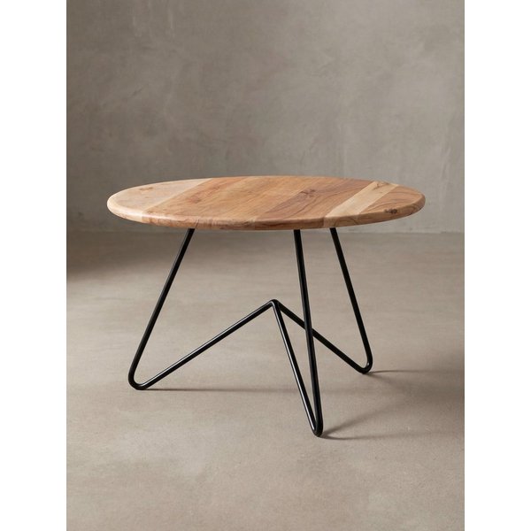 KADIMA DESIGN Couchtisch Couchtisch 60x39,5x60 cm Akazie Massivholz / Metall Sofatisch, Design, Wohnzimmertisch Rund, Kaffeetisch Massiv, Kleiner Tisch Wohnzimm