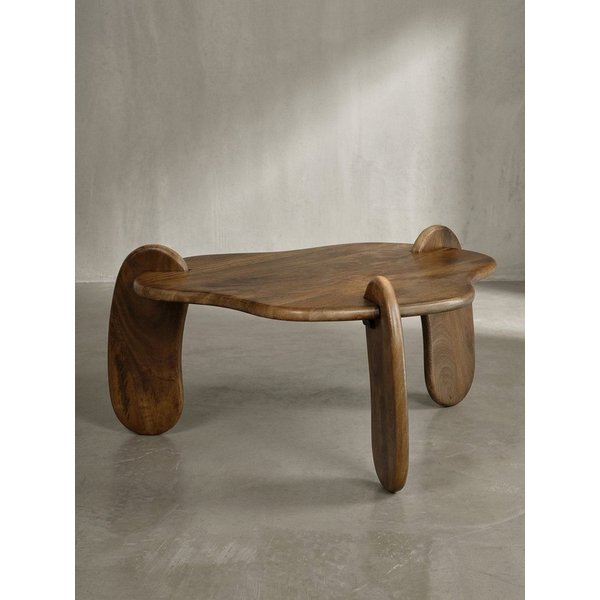 KADIMA DESIGN Couchtisch Couchtisch 78x78x39,5 cm Mango Massivholz Walnussfarben Sofatisch (Wohnzimmer Modern mit natürlicher Holzmaserung), Niedrig, Dreibein W