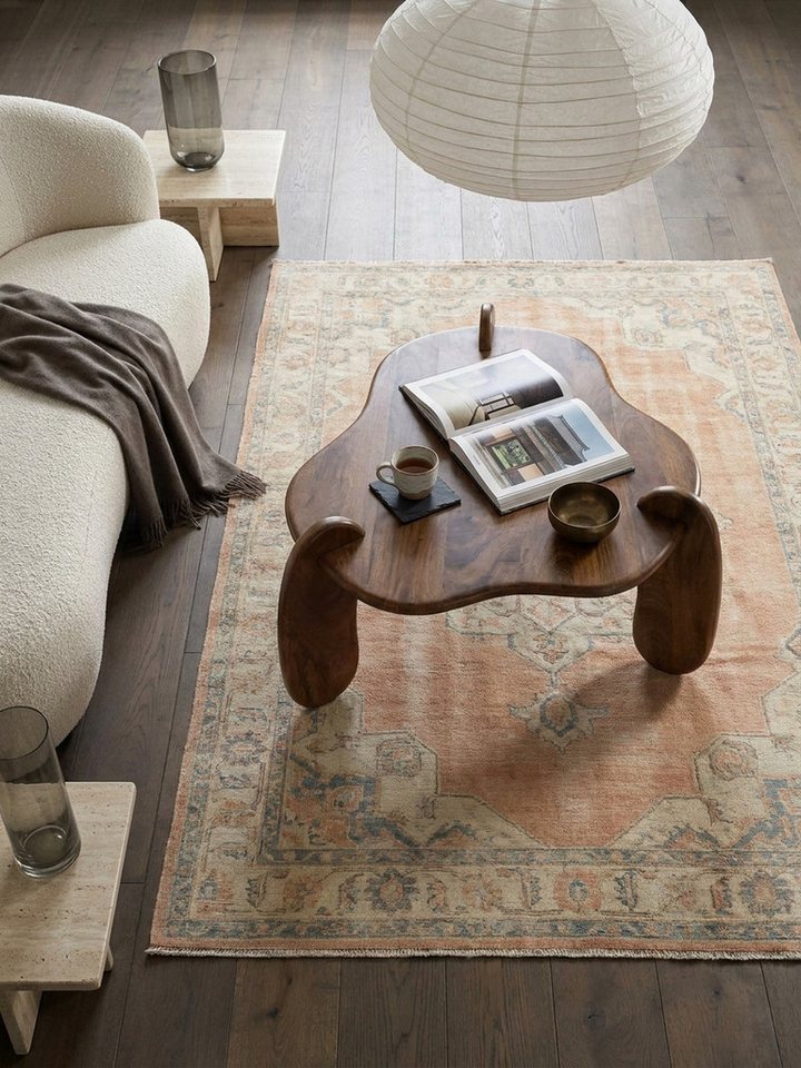 KADIMA DESIGN Couchtisch Couchtisch 78x78x39,5 cm Mango Massivholz Walnussfarben Sofatisch (Wohnzimmer Modern mit natürlicher Holzmaserung), Niedrig, Dreibein W – Bild 3 von 5