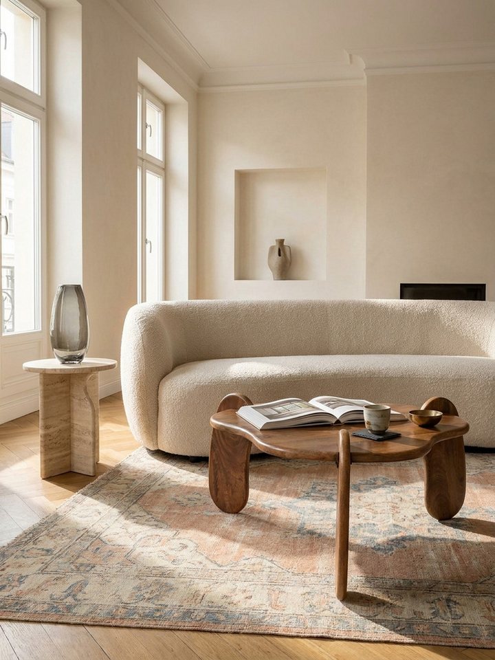 KADIMA DESIGN Couchtisch Couchtisch 78x78x39,5 cm Mango Massivholz Walnussfarben Sofatisch (Wohnzimmer Modern mit natürlicher Holzmaserung), Niedrig, Dreibein W – Bild 4 von 5