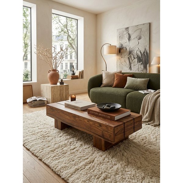 KADIMA DESIGN Couchtisch Couchtisch Massiv-Holz 120cm breit Design Wohnzimmer-Tisch, dunkel-braun Landhaus-Stil Beistelltisch