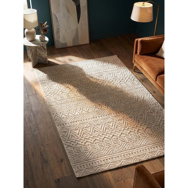 KADIMA DESIGN Kinderteppich LANGAU Flachgewebe Ethno Streifen Boho Wohnzimmer Pflegeleicht, Läufer, Höhe: 7 mm, Creme, 60x110 cm, Saugroboter OEKO-TEX Fußbodenh