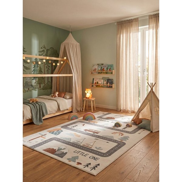 KADIMA DESIGN Kinderteppich TINO Kinderteppich Waschbar Kinderzimmer Schadstoffgeprüft, Läufer, Höhe: 10 mm, Creme, 80x150 cm, Kinderteppich Waschbar Spielteppi