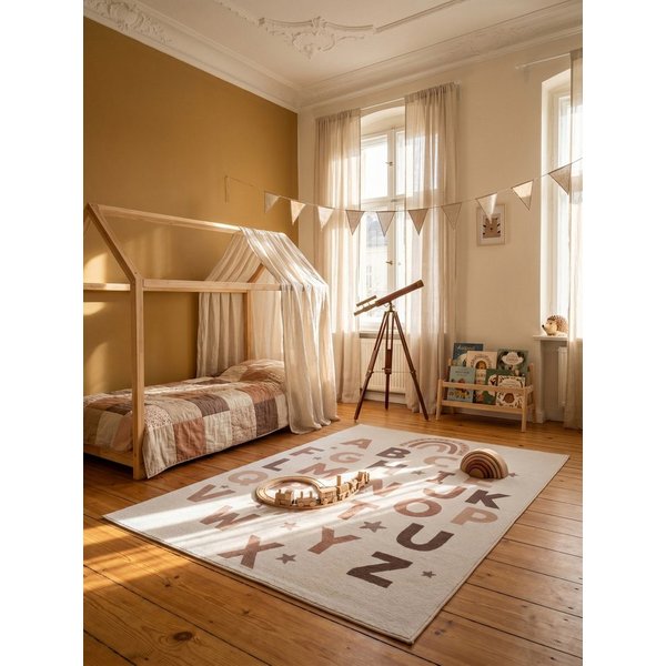 KADIMA DESIGN Kinderteppich TINO Kinderteppich Waschbar Kinderzimmer Schadstoffgeprüft, Läufer, Höhe: 10 mm, Creme, 80x150 cm, Kinderteppich Waschbar Spielteppi