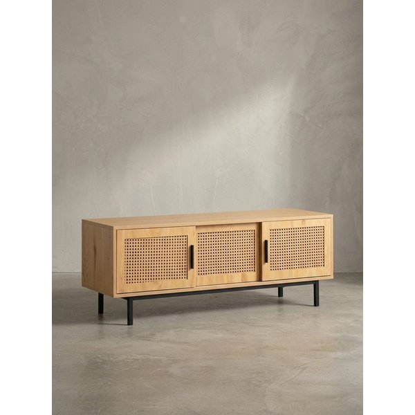 KADIMA DESIGN Lowboard Lowboard Eiche-Dekor mit Wiener Geflecht 120x45,5x40 cm TV-Kommode (Fernsehschrank, Fernsehkommode Wohnzimmer Rattan), Zeitlos mit Schieb
