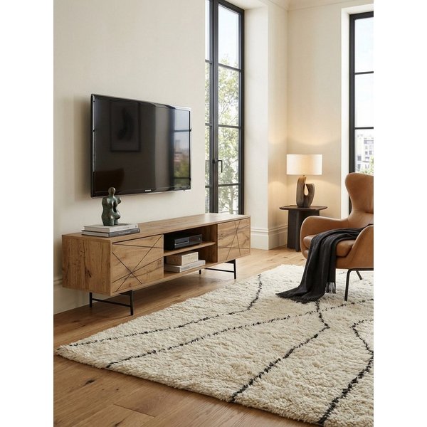 KADIMA DESIGN Lowboard Lowboard Holz Eiche-Dekor 160x45x40 cm TV-Kommode mit zwei Türen, (Fernsehkommode Wohnzimmer), Design TV-Schrank Hoch, Fernsehtisch Ferns