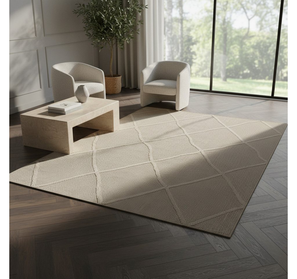KADIMA DESIGN Outdoorteppich Outdoor Teppich Boho Flachgewebe IMST Terrasse Küche Beige Grau, Läufer, Höhe: 8 mm, Beige, 80x150 cm, Strapazierfähig Fußbodenheiz – Bild 4 von 5