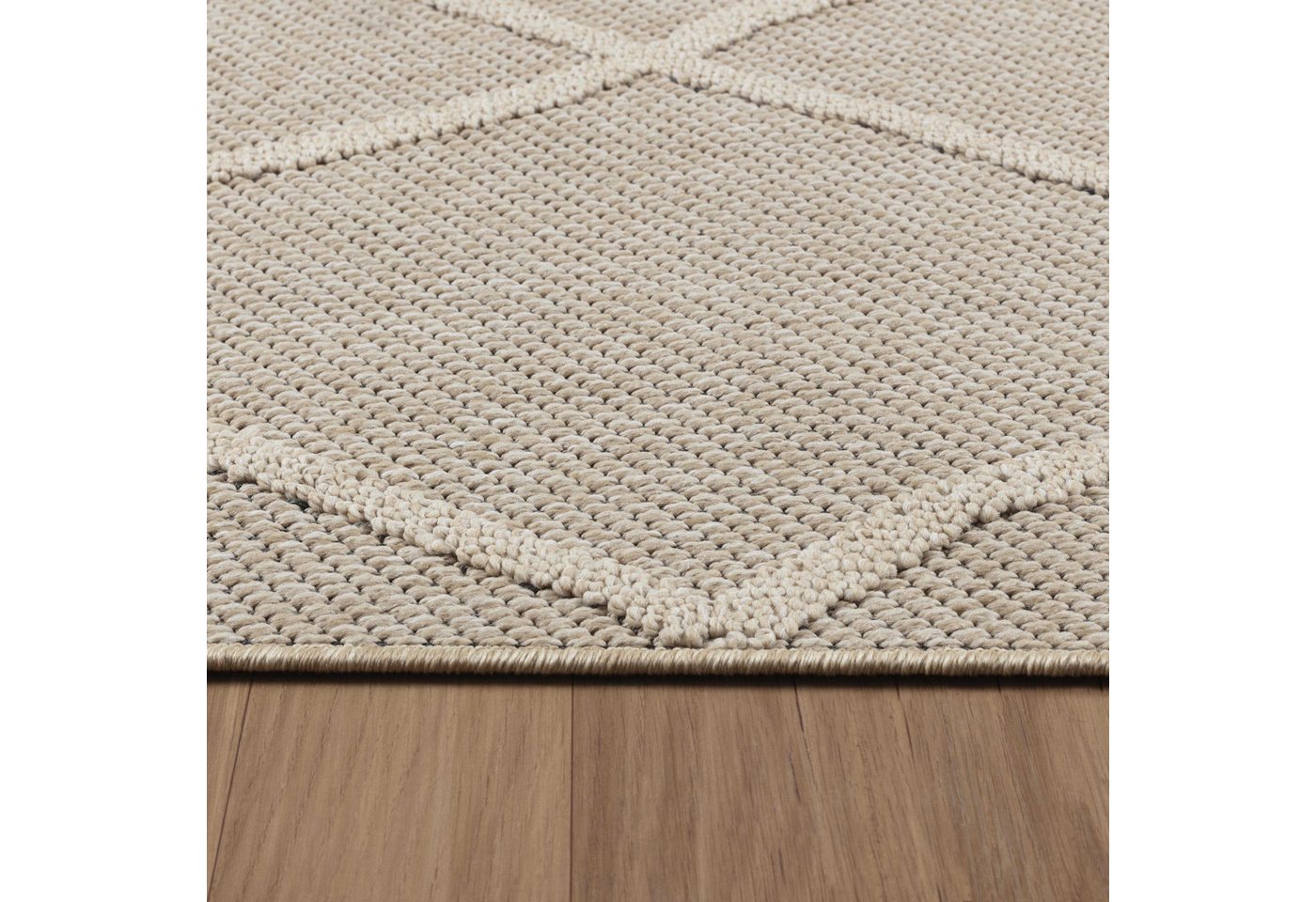 KADIMA DESIGN Outdoorteppich Outdoor Teppich Boho Flachgewebe IMST Terrasse Küche Beige Grau, Läufer, Höhe: 8 mm, Beige, 80x150 cm, Strapazierfähig Fußbodenheiz – Bild 5 von 5