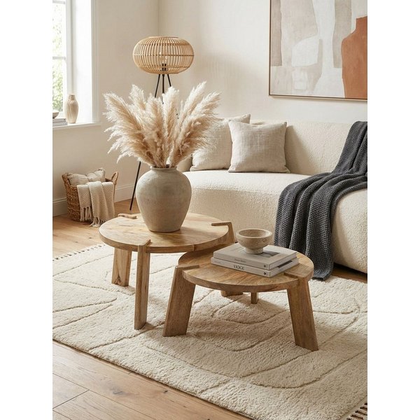 KADIMA DESIGN Satztisch Design Couchtisch 2er Set Mango Massivholz Wohnzimmertisch Hell (Tischset 2-teilig Kaffeetisch Holz), Satztisch Holztisch Rund Beistellt