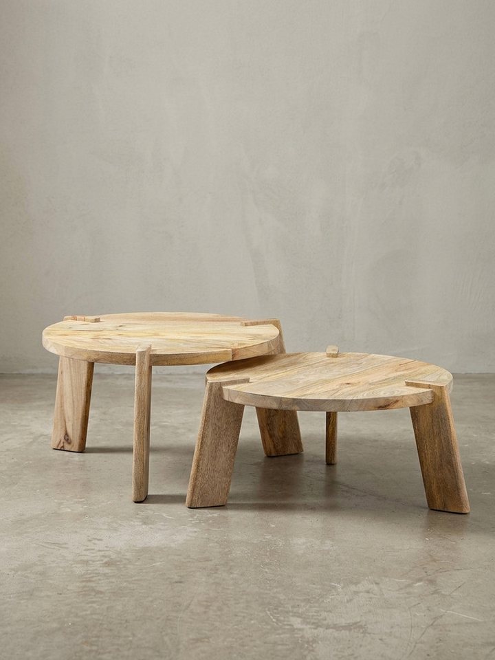 KADIMA DESIGN Satztisch Design Couchtisch 2er Set Mango Massivholz Wohnzimmertisch Hell (Tischset 2-teilig Kaffeetisch Holz), Satztisch Holztisch Rund Beistellt – Bild 4 von 5