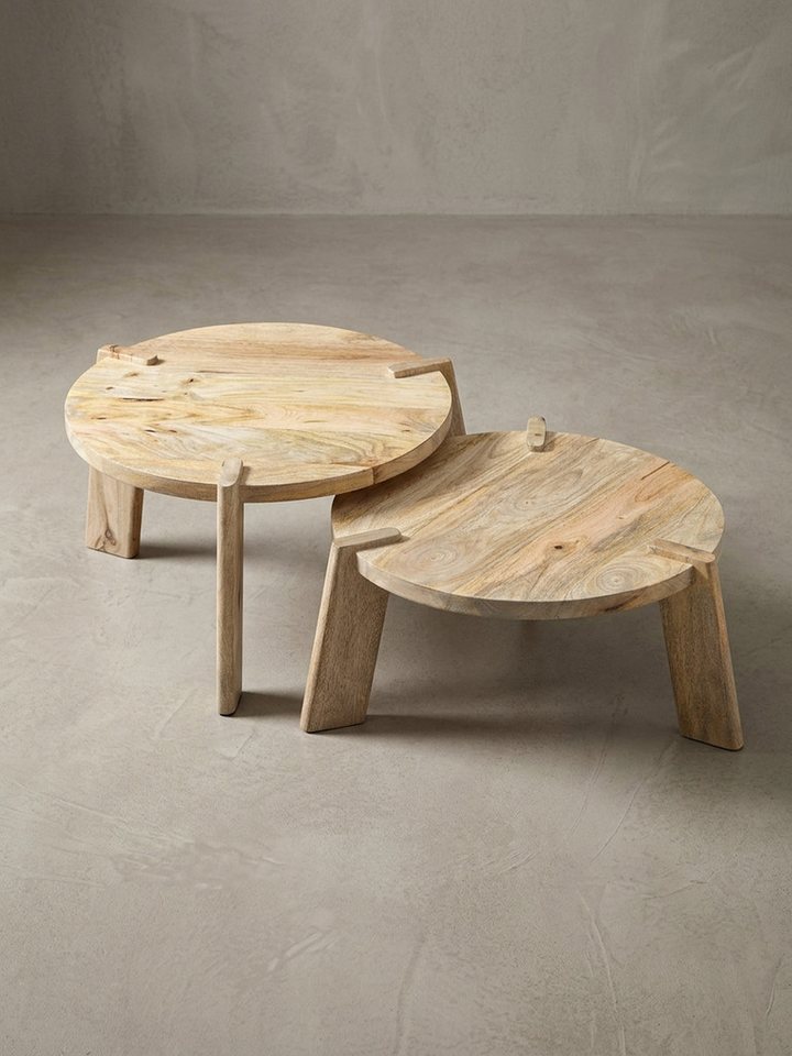 KADIMA DESIGN Satztisch Design Couchtisch 2er Set Mango Massivholz Wohnzimmertisch Hell (Tischset 2-teilig Kaffeetisch Holz), Satztisch Holztisch Rund Beistellt – Bild 5 von 5