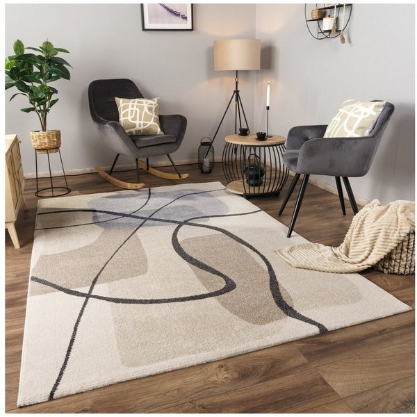 KADIMA DESIGN Teppich Abstrakt Wohnzimmer schmutzabweisend Teppich Kurzflor, Läufer, Höhe: 16 mm, Florhöhe: 12 mm, 100% Polypropylen, Rechteckig, 80x150cm, Crem