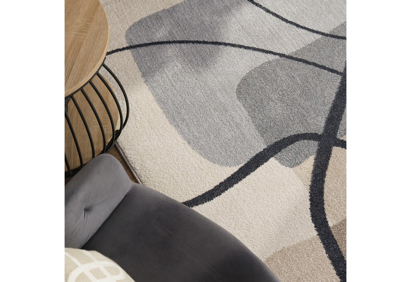 KADIMA DESIGN Teppich Abstrakt Wohnzimmer schmutzabweisend Teppich Kurzflor, Läufer, Höhe: 16 mm, Florhöhe: 12 mm, 100% Polypropylen, Rechteckig, 80x150cm, Crem – Bild 3 von 5