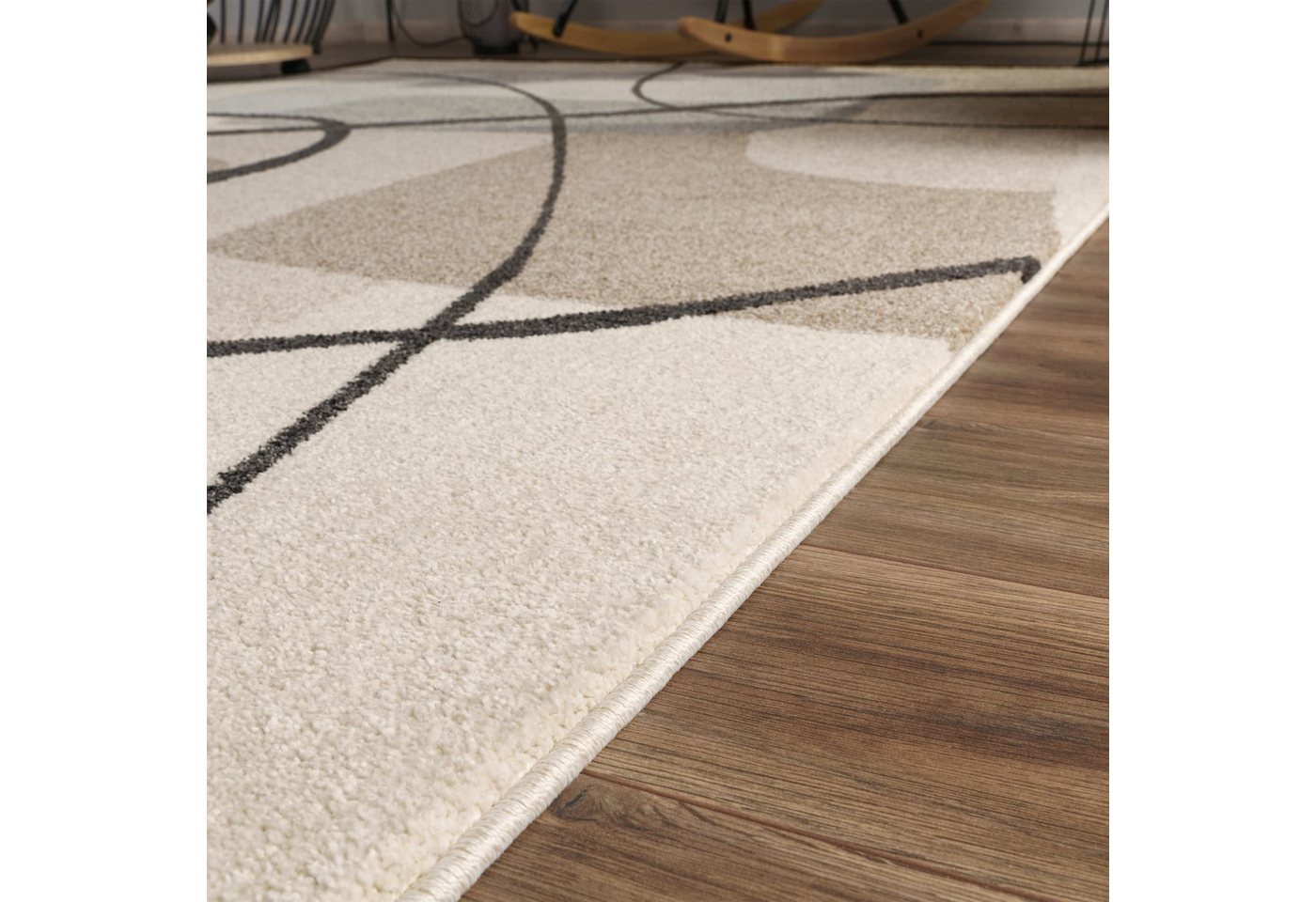 KADIMA DESIGN Teppich Abstrakt Wohnzimmer schmutzabweisend Teppich Kurzflor, Läufer, Höhe: 16 mm, Florhöhe: 12 mm, 100% Polypropylen, Rechteckig, 80x150cm, Crem – Bild 4 von 5