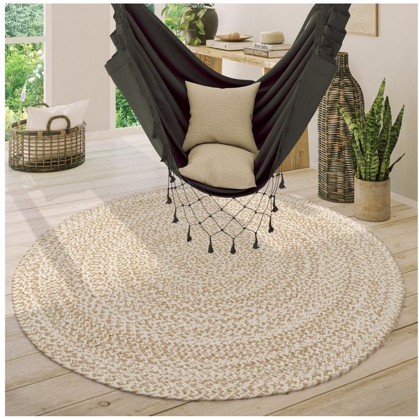 KADIMA DESIGN Teppich Boho wendbar 100% Baumwolle schmutzabweisend Baumwollteppich, Rund, Höhe: 9 mm, Florhöhe: 5 mm, pflegeleicht, Rücken aus Jute, Rund, 80Dcm