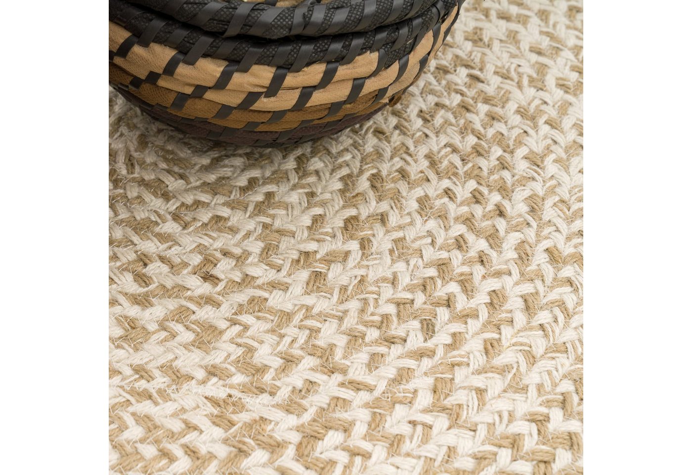 KADIMA DESIGN Teppich Boho wendbar 100% Baumwolle schmutzabweisend Baumwollteppich, Rund, Höhe: 9 mm, Florhöhe: 5 mm, pflegeleicht, Rücken aus Jute, Rund, 80Dcm – Bild 3 von 5