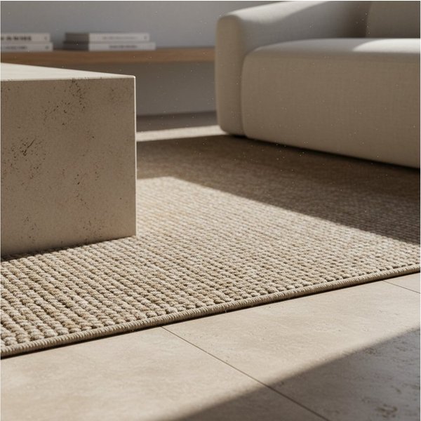 KADIMA DESIGN Teppich Flachgewebe Teppich CIMA Küche Läufer Rund Einfarbig Beige Braun, Rechteckig, Höhe: 7 mm, Beige, 60x100 cm, Webteppich Strapazierfähig Uni