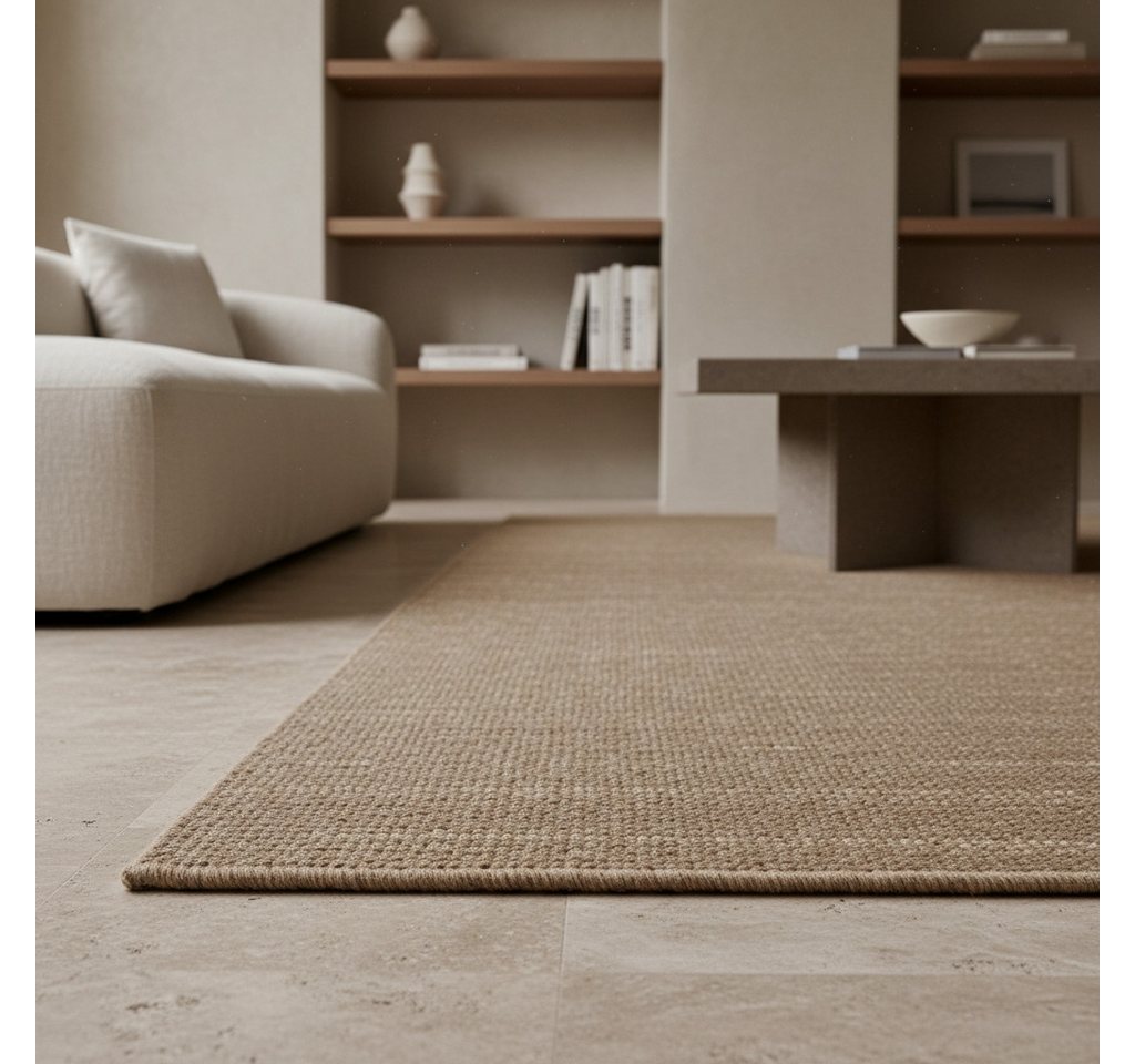 KADIMA DESIGN Teppich Flachgewebe Teppich CIMA Küche Läufer Rund Einfarbig Beige Braun, Rechteckig, Höhe: 7 mm, Beige, 60x100 cm, Webteppich Strapazierfähig Uni – Bild 4 von 5