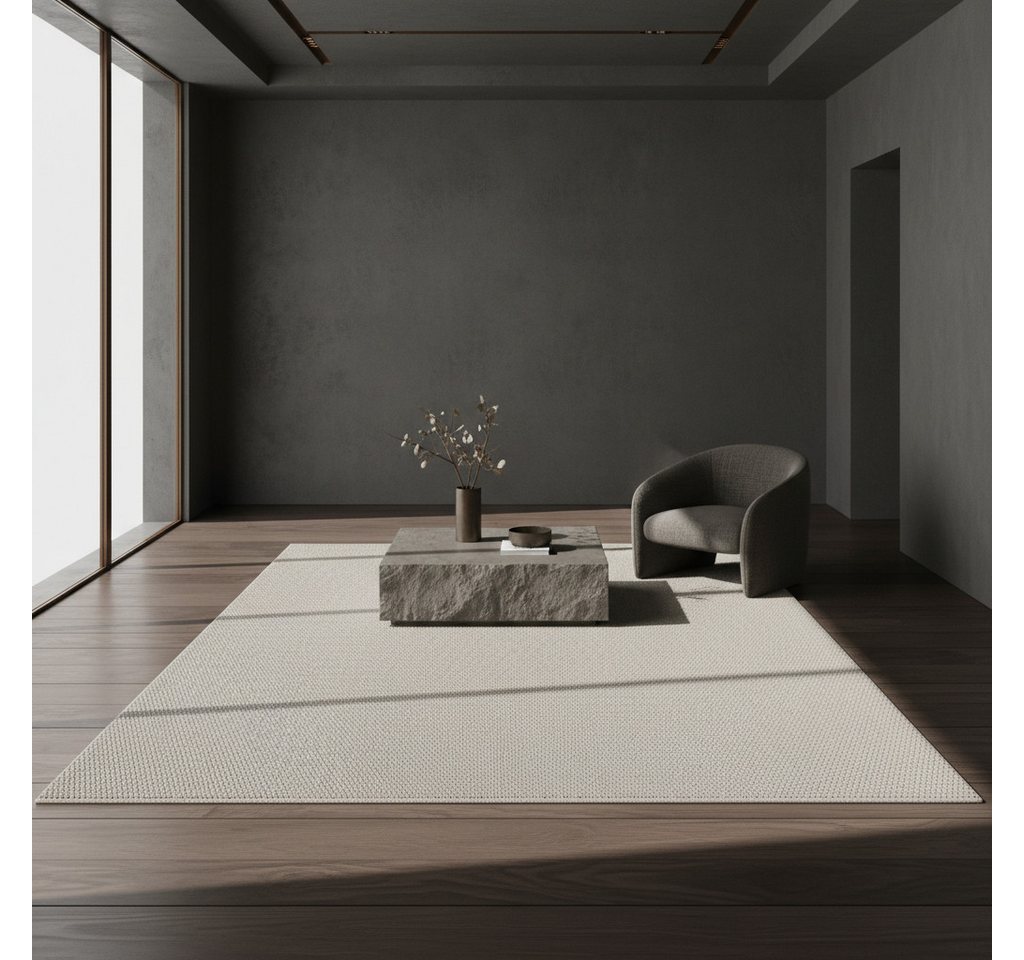 KADIMA DESIGN Teppich Flachgewebe Teppich CIMA Küche Läufer Rund Einfarbig Beige Braun, Rechteckig, Höhe: 7 mm, Creme, 60x100 cm, Webteppich Strapazierfähig Uni – Bild 4 von 5