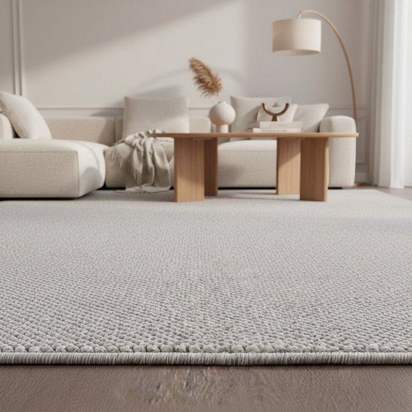 KADIMA DESIGN Teppich Flachgewebe Teppich CIMA Küche Läufer Rund Einfarbig Beige Braun, Rechteckig, Höhe: 7 mm, Silber, 60x100 cm, Webteppich Strapazierfähig Un