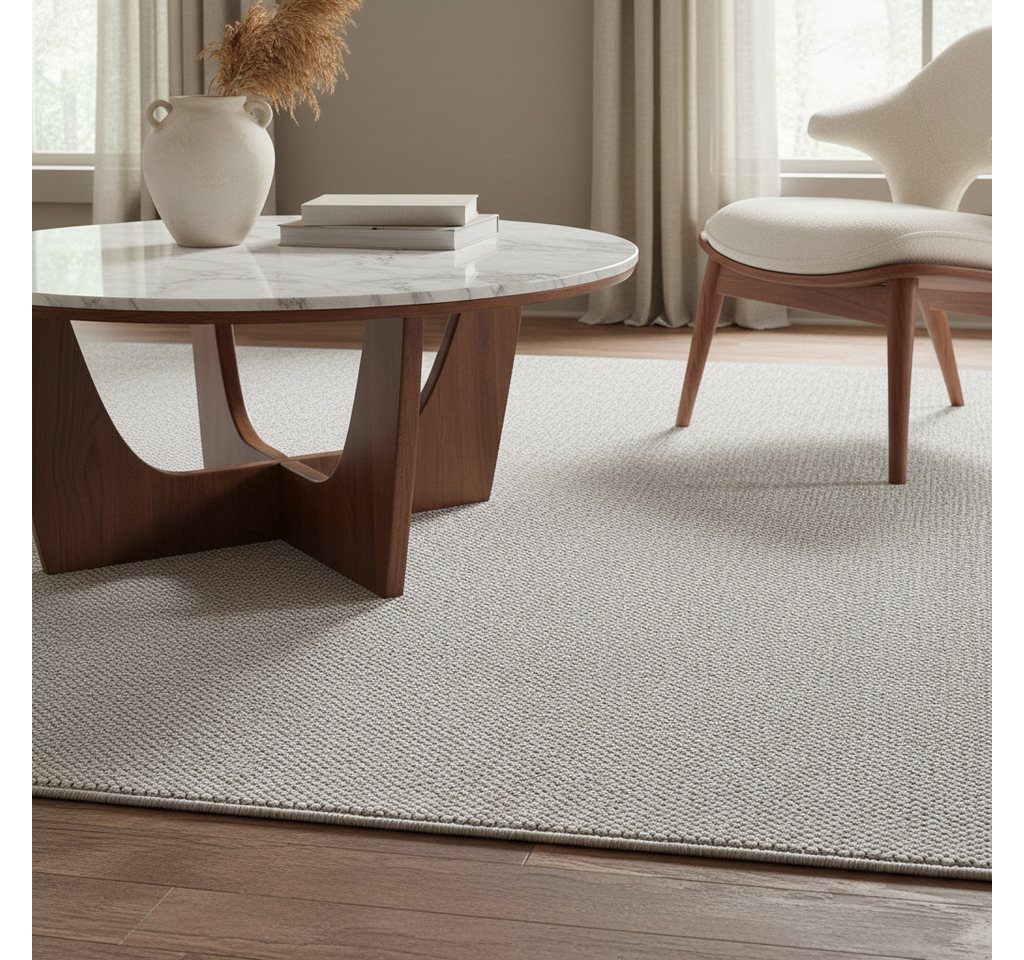 KADIMA DESIGN Teppich Flachgewebe Teppich CIMA Küche Läufer Rund Einfarbig Beige Braun, Rechteckig, Höhe: 7 mm, Silber, 60x100 cm, Webteppich Strapazierfähig Un – Bild 4 von 5