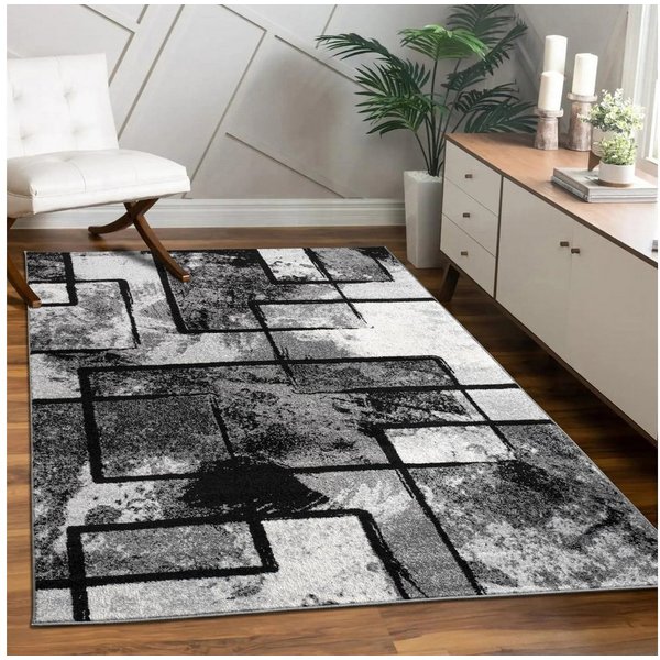 KADIMA DESIGN Teppich Geometrisches Rechteckmuster Wohnzimmer Teppich Kurzflor, Rechteckig, Höhe: 14 mm, Florhöhe: 10 mm, 100% Polypropylen, Rechteckig, 60x100c