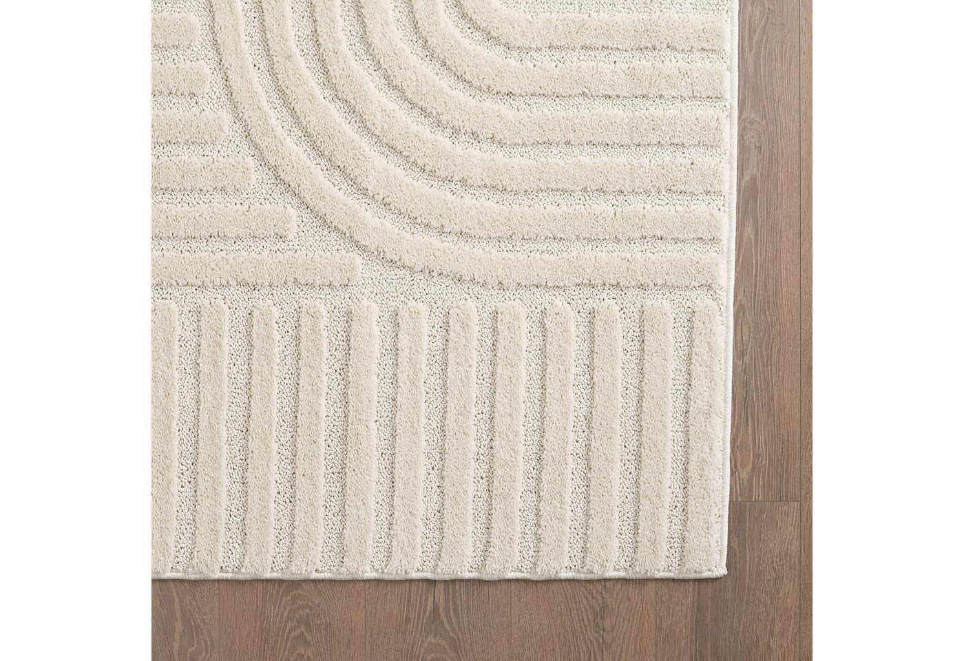 KADIMA DESIGN Teppich Hochflor Teppich RIGI Boho Skandinavisch Rund Beige Relief 8 mm, Rund, Höhe: 10 mm, Creme, 80x80 cm, Wohnzimmerteppich Strapazierfähig Was – Bild 5 von 5
