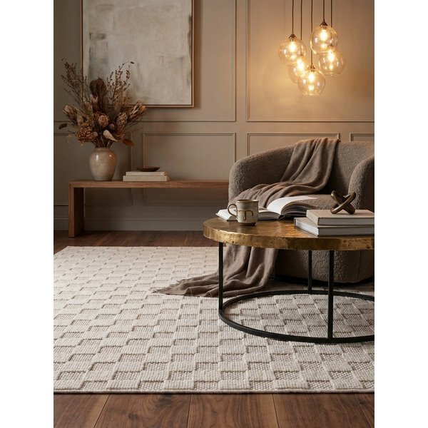 KADIMA DESIGN Teppich LANGAU Flachgewebe Schachbrett Grafisch Modern Wohnzimmer Waschbar, Läufer, Höhe: 7 mm, Creme, 60x110 cm, Saugroboter OEKO-TEX Fußbodenhei