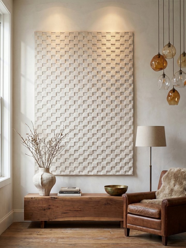 KADIMA DESIGN Teppich LANGAU Flachgewebe Schachbrett Grafisch Modern Wohnzimmer Waschbar, Läufer, Höhe: 7 mm, Creme, 60x110 cm, Saugroboter OEKO-TEX Fußbodenhei – Bild 2 von 5