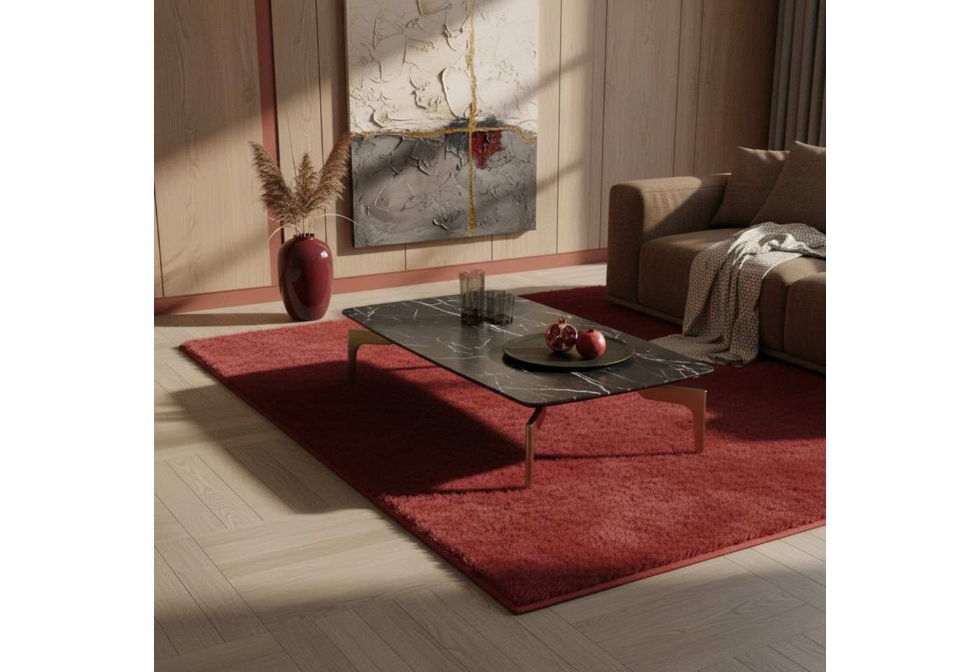 KADIMA DESIGN Teppich NECKAR Wohnzimmer Waschbar Schlafzimmer Wohnzimmerteppich Esszimmer, Läufer, Höhe: 22 mm, Rot, 60x110 cm, Strapazierfähig Modern Esszimmer – Bild 3 von 5