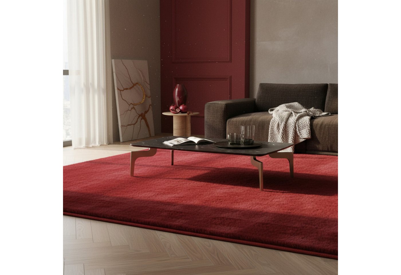 KADIMA DESIGN Teppich NECKAR Wohnzimmer Waschbar Schlafzimmer Wohnzimmerteppich Esszimmer, Läufer, Höhe: 22 mm, Rot, 60x110 cm, Strapazierfähig Modern Esszimmer – Bild 5 von 5