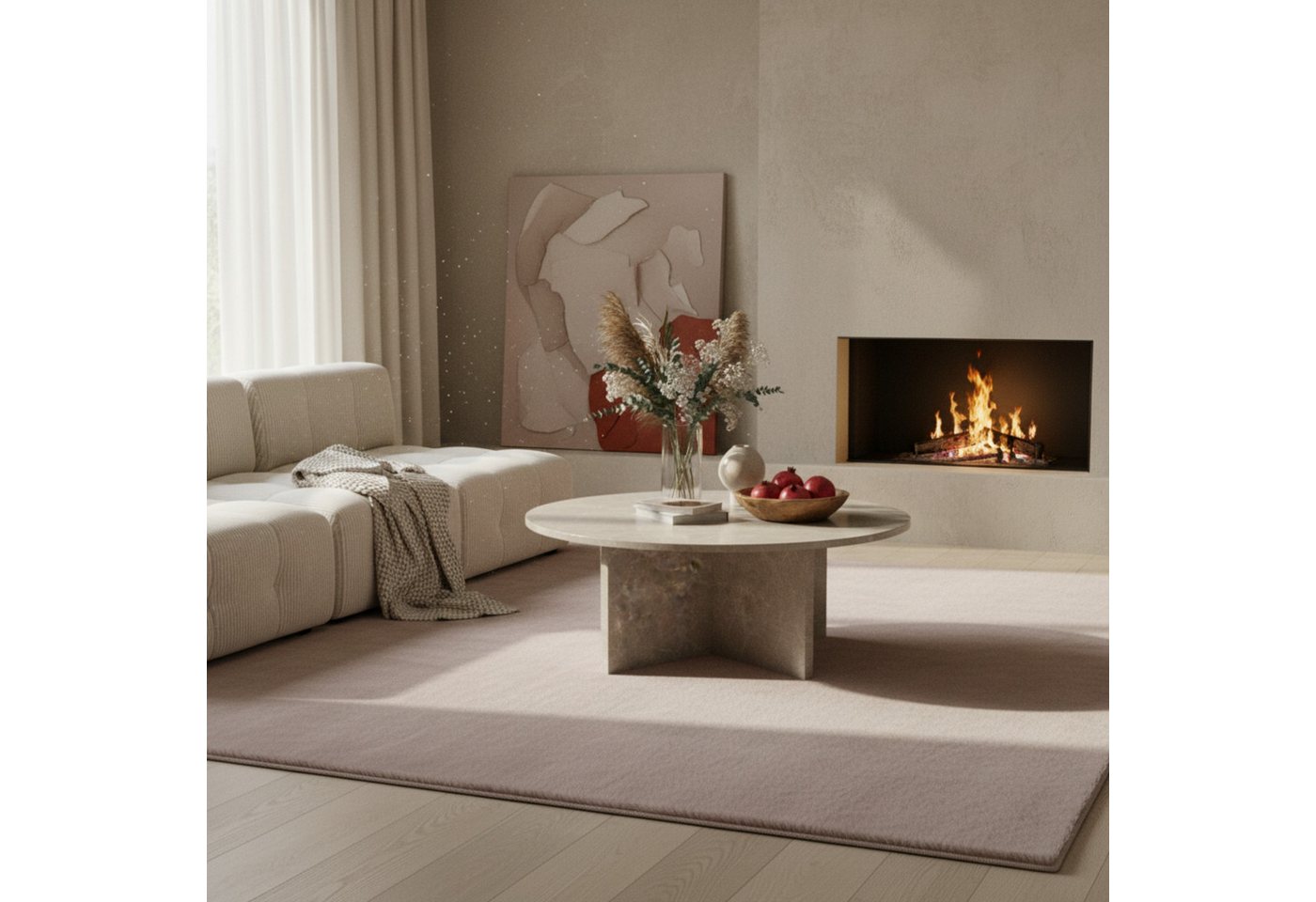 KADIMA DESIGN Teppich NECKAR Wohnzimmer Waschbar Schlafzimmer Wohnzimmerteppich Esszimmer, Läufer, Höhe: 22 mm, Beige, 60x110 cm, Strapazierfähig Esszimmerteppi – Bild 4 von 5