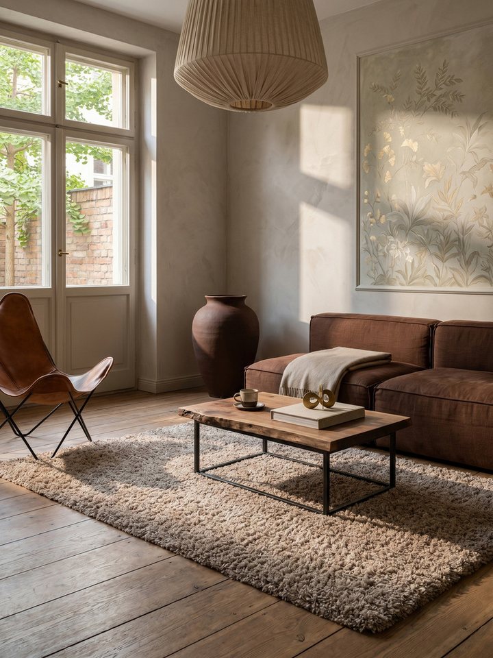 KADIMA DESIGN Teppich Unifarben Polypropylen Wohnzimmer Shaggy Teppich Hochflor, Rund, Höhe: 32 mm, Handwäsche, Rücken aus Jute, Gekettelt, 48500 Points/m2, 80x – Bild 4 von 4